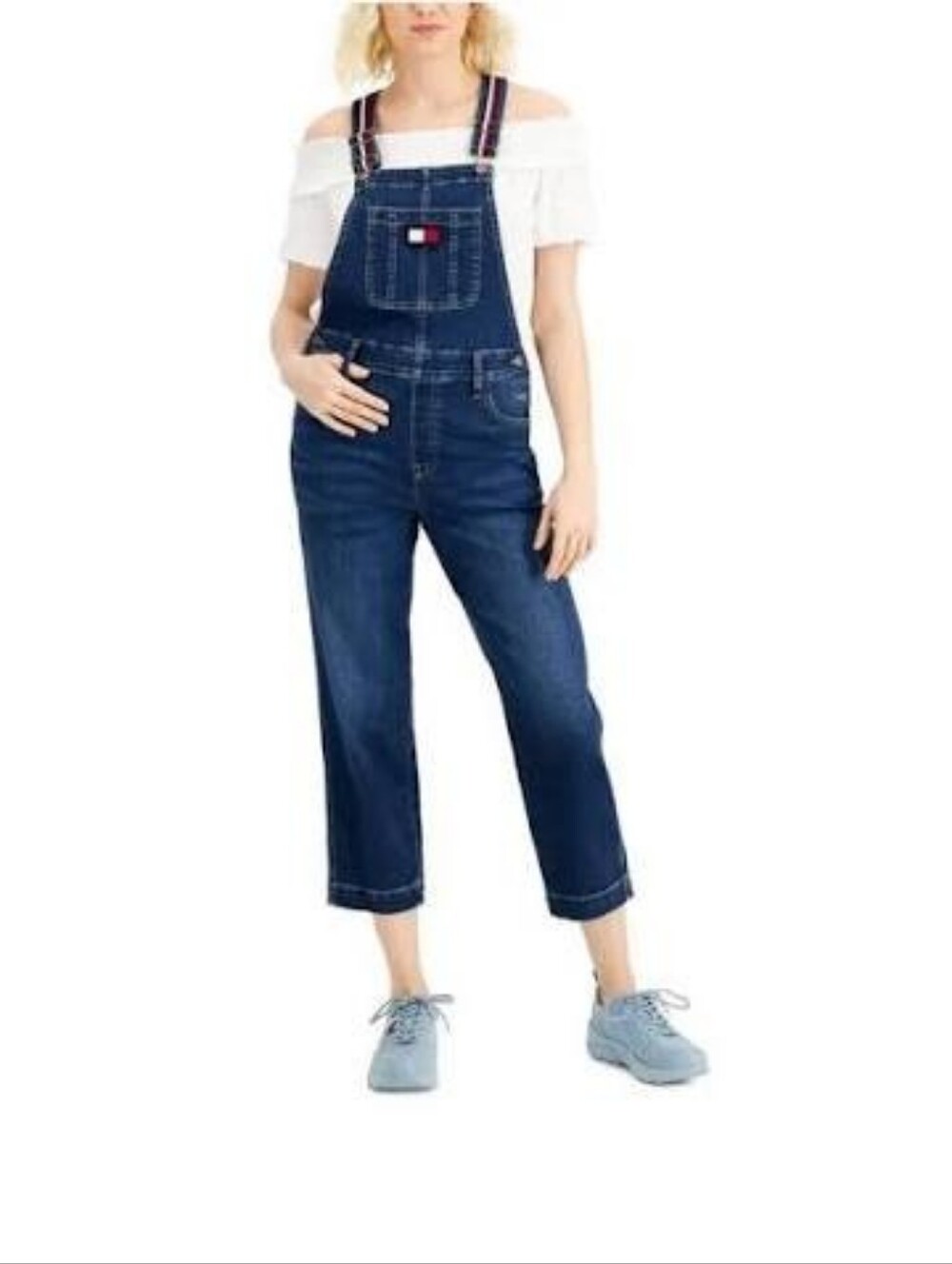 Tommy Hilfiger Dark Blue Denim Overalls with Red-White-Blue Straps - Picture 4 of 5